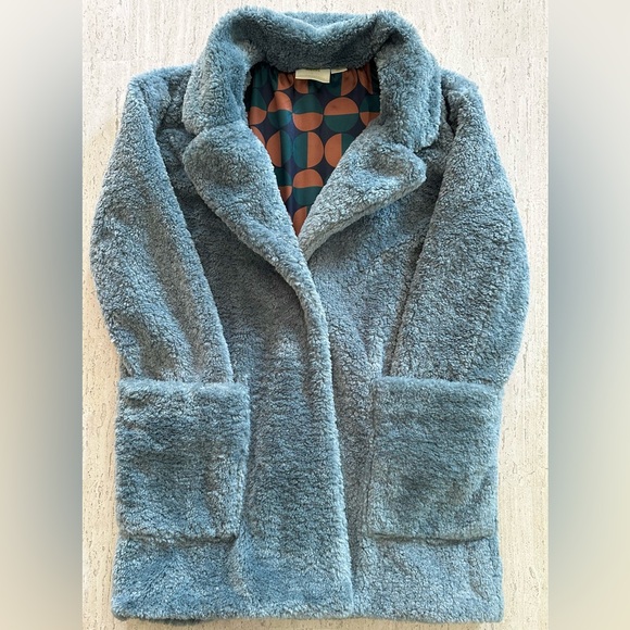 Anthropologie Maeve Lisanne Oversized Faux Fur Coat, Sky Blue - Picture 3 of 15
